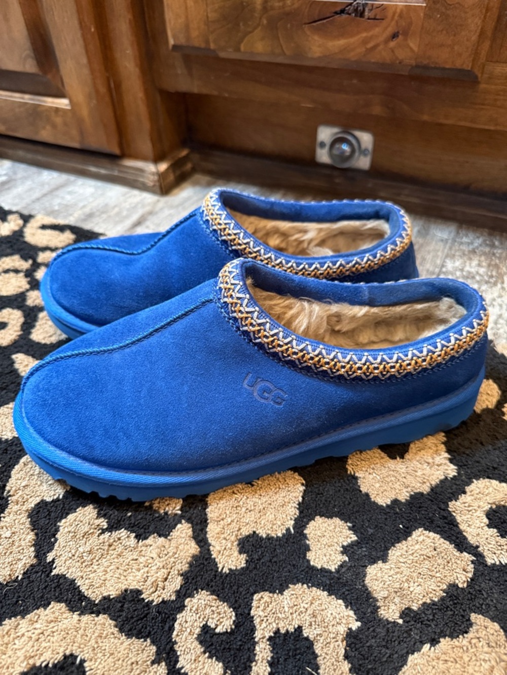UGG Tazz Royal Blue Suede Shearling-Lined Slip-Ons